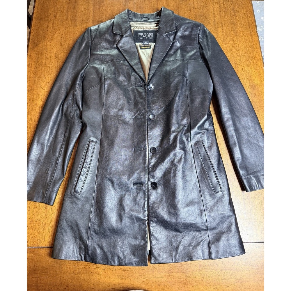Wilsons Leather Pelle Studio Black Leather Car Coat Thinsulate Women's M
